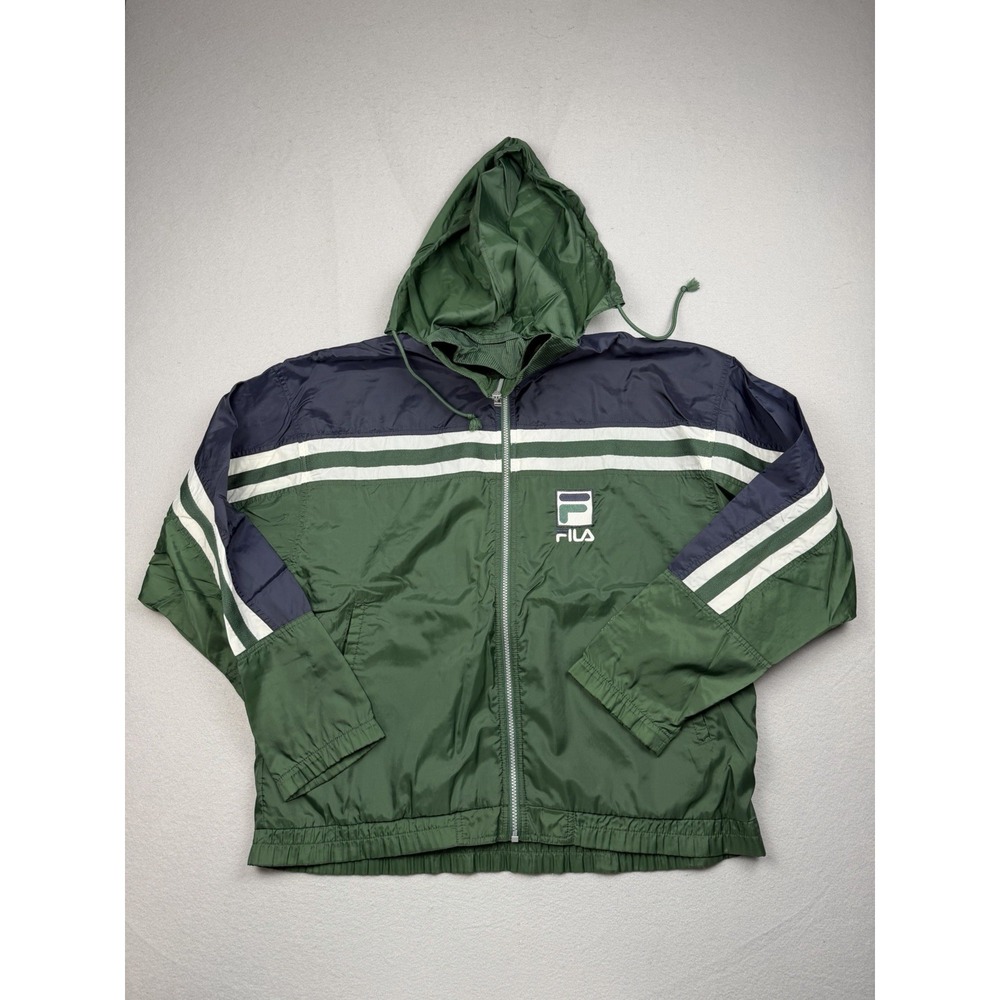 Vintage 90s Fila Retro Windbreaker Hoodie Green Blue Medium Fila Logo